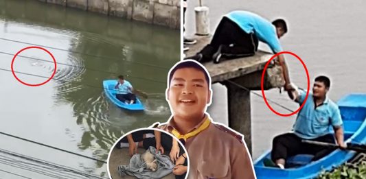 นักเรียนไทยน้ำใจงาม เห็นลูกแมวจะจมน้ำกลางคลอง รีบพายเรือไปช่วยชีวิตน้อง!!